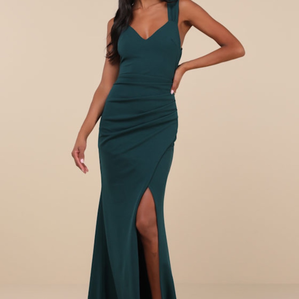 Lulus Captivating Luxury Dark Teal Backless Mermaid Maxi Dress Green - Size XS